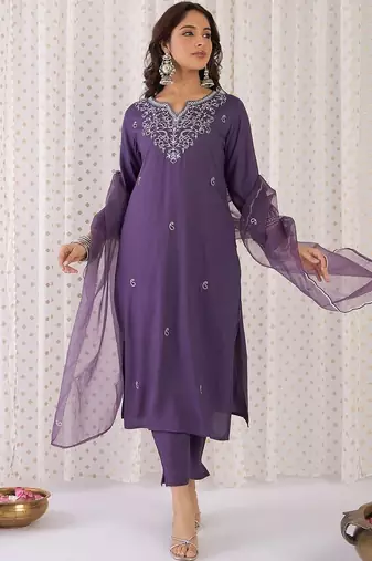 Women Ethnic Motifs Embroidered Regular Thread Work Kurta with Trousers & With Dupatta