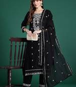 Women Ethnic Motifs Embroidered Regular Thread Work Pure Cotton Kurta with Trousers & With Dupatta