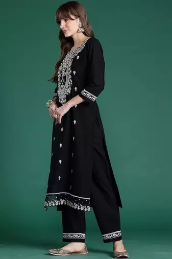 Women Ethnic Motifs Embroidered Regular Thread Work Pure Cotton Kurta with Trousers & With Dupatta