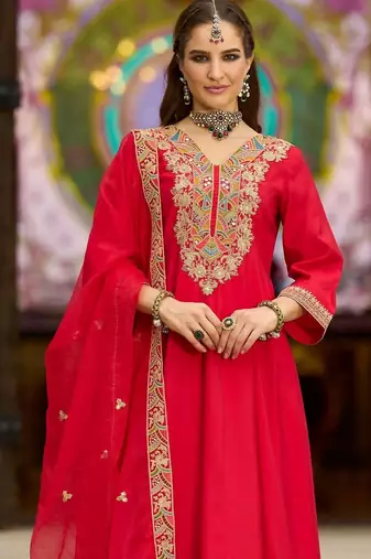 Women Ethnic Motifs Embroidered Regular Thread Work Kurta with Trousers & With Dupatta