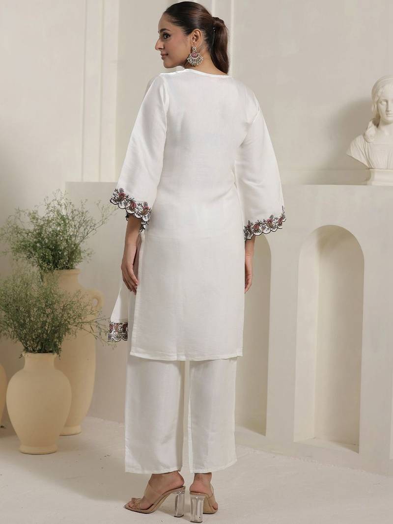 Women Ethnic Motifs Embroidered Regular Thread Work Kurta with Trousers & With Dupatta
