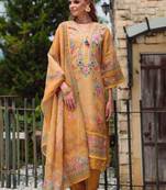 Women Floral Printed Regular Thread Work Linen Kurta with Trousers & With Dupatta