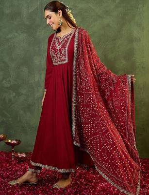 Women Ethnic Motifs Embroidered Panelled Kurta with Trousers & With Dupatta 1