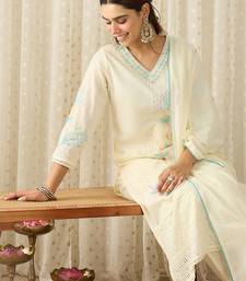 Women Floral Embroidered Regular Thread Work Pure Cotton Kurta with Trousers & With Dupatta