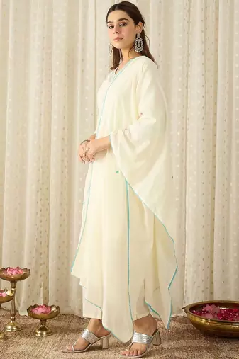 Women Floral Embroidered Regular Thread Work Pure Cotton Kurta with Trousers & With Dupatta