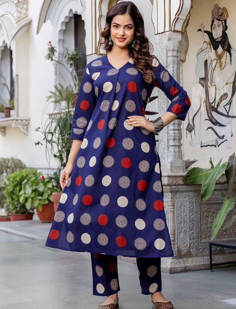 Women Printed Regular Pure Cotton Kurta with Trousers