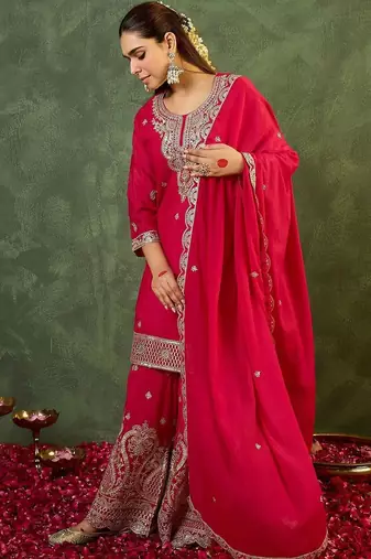 Women Ethnic Motifs Embroidered Regular Kurta with Sharara & With Dupatta