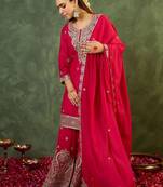 Women Ethnic Motifs Embroidered Regular Kurta with Sharara & With Dupatta
