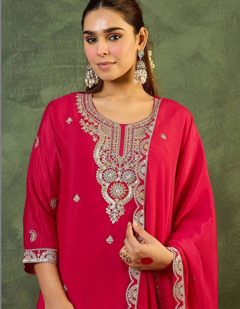 Women Ethnic Motifs Embroidered Regular Kurta with Sharara & With Dupatta