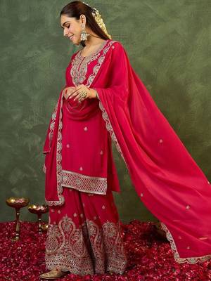 Women Ethnic Motifs Embroidered Regular Kurta with Sharara & With Dupatta 3
