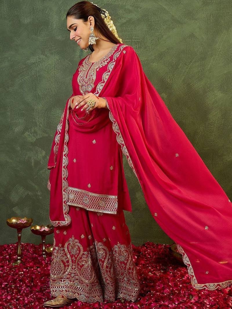 Women Ethnic Motifs Embroidered Regular Kurta with Sharara & With Dupatta