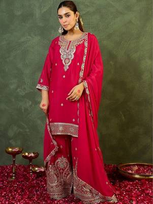 Women Ethnic Motifs Embroidered Regular Kurta with Sharara & With Dupatta 4