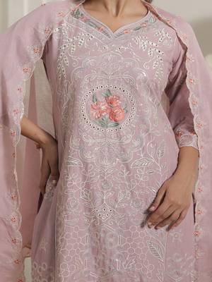 Women Floral Embroidered Regular Thread Work Pure Cotton Kurta with Trousers & With Dupatta 4