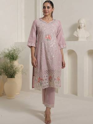 Women Floral Embroidered Regular Thread Work Pure Cotton Kurta with Trousers & With Dupatta 5