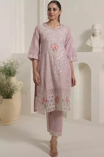 Women Floral Embroidered Regular Thread Work Pure Cotton Kurta with Trousers & With Dupatta