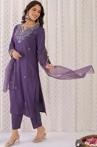 Women Ethnic Motifs Embroidered Regular Thread Work Kurta with Trousers & With Dupatta