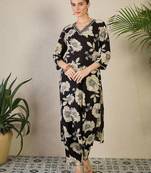 Women Floral Printed Regular Thread Work Pure Cotton Kurta with Trousers
