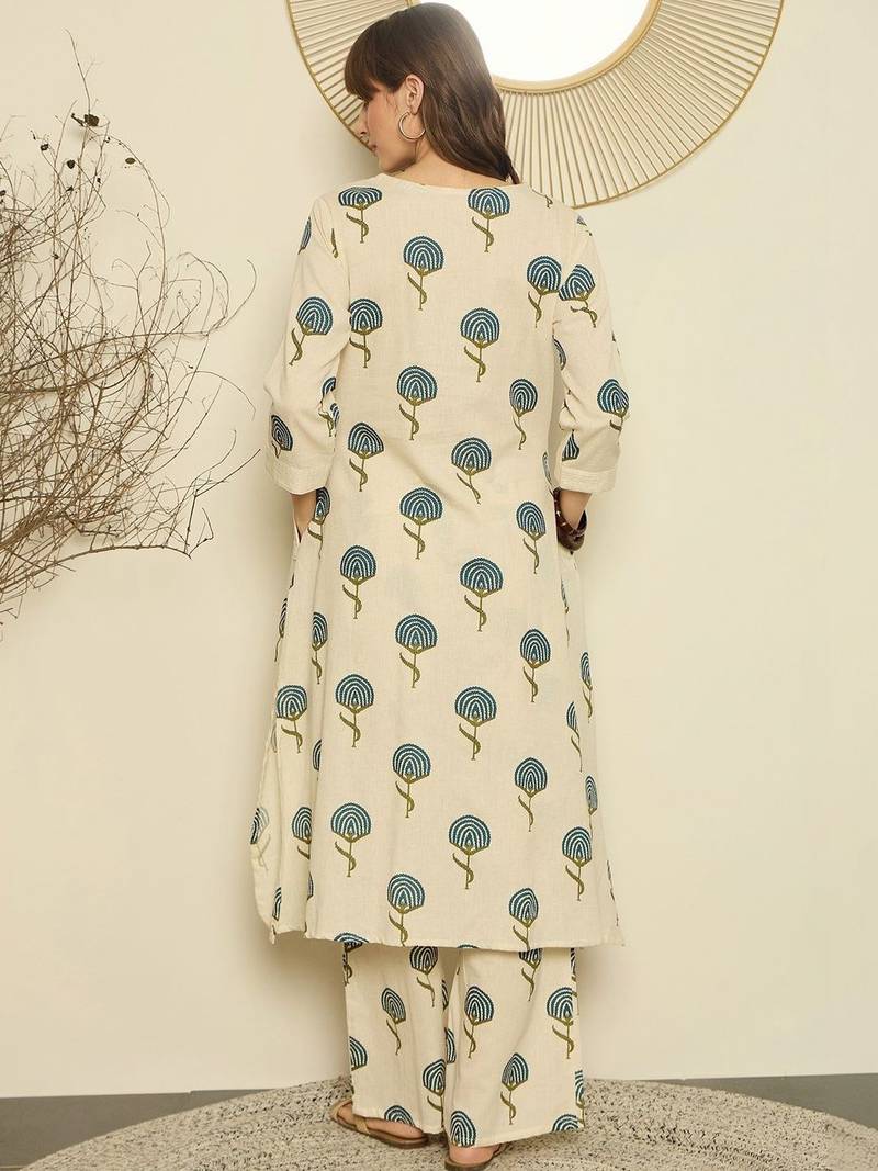 Women Floral Printed Regular Thread Work Kurta with Palazzos