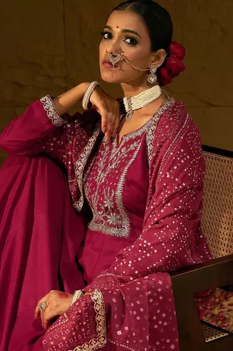 Women Ethnic Motifs Embroidered Panelled Thread Work Kurta with Trousers & With Dupatta