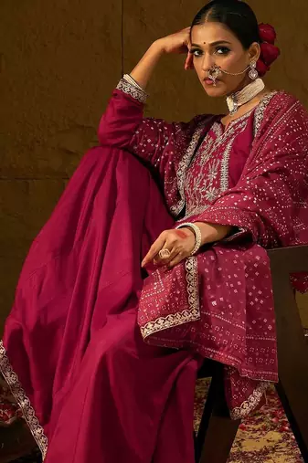 Women Ethnic Motifs Embroidered Panelled Thread Work Kurta with Trousers & With Dupatta