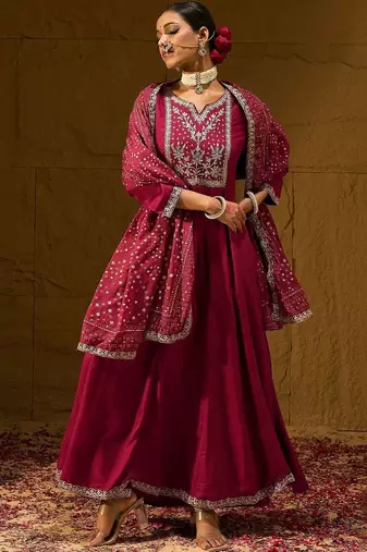 Women Ethnic Motifs Embroidered Panelled Thread Work Kurta with Trousers & With Dupatta