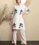 Women Floral Embroidered Regular Thread Work Pure Cotton Kurta with Trousers