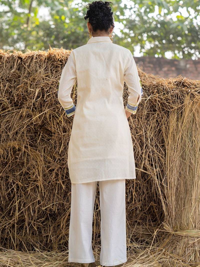 Women Floral Embroidered Regular Thread Work Pure Cotton Kurta with Trousers