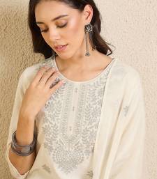 Women Ethnic Motifs Embroidered Regular Thread Work Pure Cotton Kurta with Trousers & With Dupatta