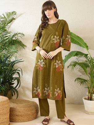 Women Floral Embroidered Regular Sequinned Pure Cotton Kurta with Trousers 1