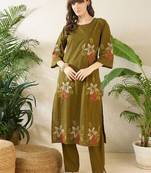 Women Floral Embroidered Regular Sequinned Pure Cotton Kurta with Trousers