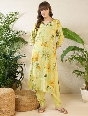 Floral Printed Thread Work Pure Cotton Kurta With Palazzos 1