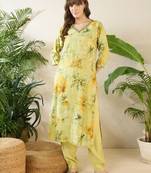 Floral Printed Thread Work Pure Cotton Kurta With Palazzos