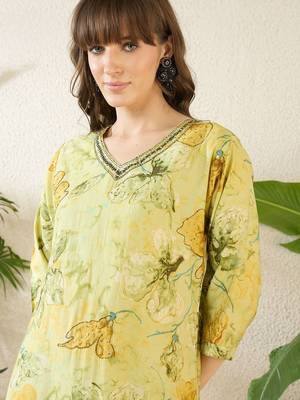 Floral Printed Thread Work Pure Cotton Kurta With Palazzos 2