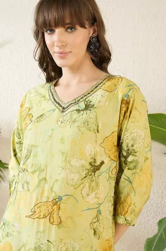 Floral Printed Thread Work Pure Cotton Kurta With Palazzos