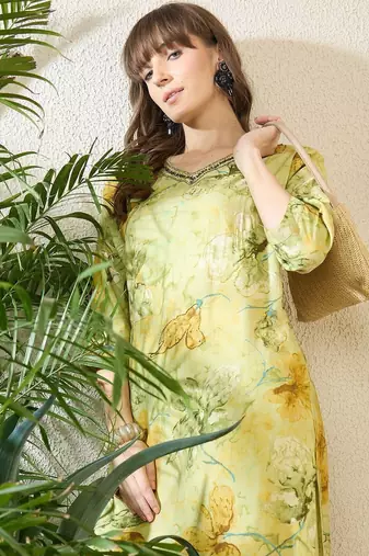 Floral Printed Thread Work Pure Cotton Kurta With Palazzos