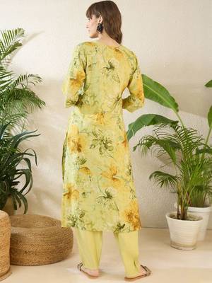 Floral Printed Thread Work Pure Cotton Kurta With Palazzos 5