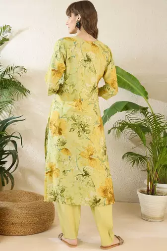 Floral Printed Thread Work Pure Cotton Kurta With Palazzos