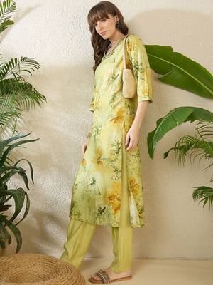Floral Printed Thread Work Pure Cotton Kurta With Palazzos 6