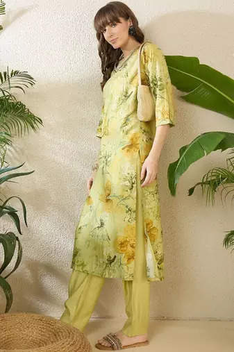 Floral Printed Thread Work Pure Cotton Kurta With Palazzos