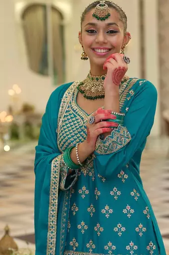 Women Ethnic Motifs Embroidered Kurta with Sharara & Dupatta