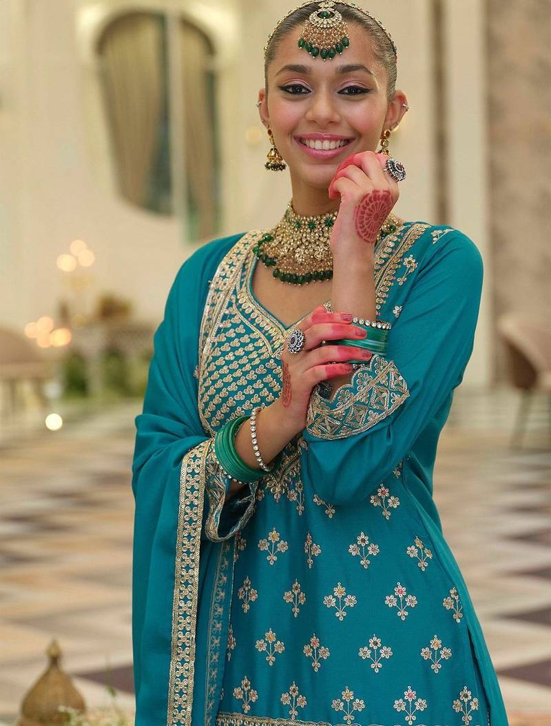 Women Ethnic Motifs Embroidered Kurta with Sharara & Dupatta