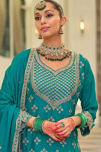 Women Ethnic Motifs Embroidered Kurta with Sharara & Dupatta