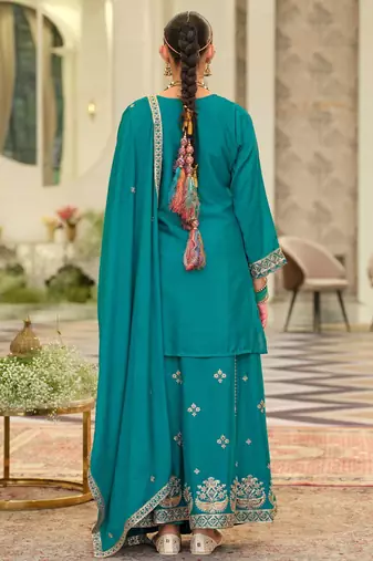 Women Ethnic Motifs Embroidered Kurta with Sharara & Dupatta