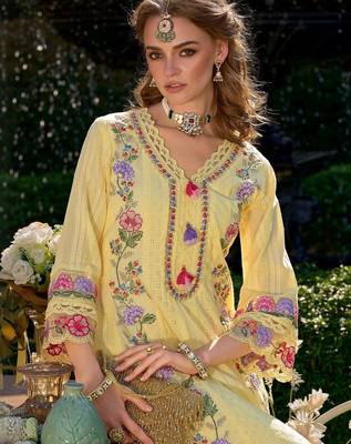 Floral Embroidered Thread Work Pure Cotton Kurta With Trousers & Dupatta 2