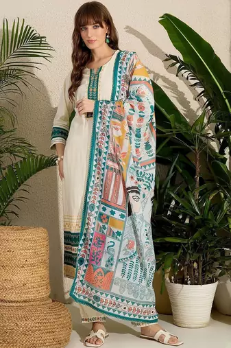 Women Ethnic Motifs Embroidered Regular Kurta with Trousers & With Dupatta
