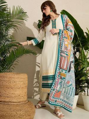 Women Ethnic Motifs Embroidered Regular Kurta with Trousers & With Dupatta 5