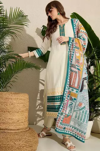 Women Ethnic Motifs Embroidered Regular Kurta with Trousers & With Dupatta