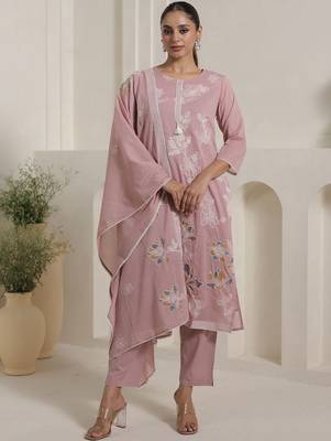 Women Solid Cotton Kurta with Trousers & Dupatta 1