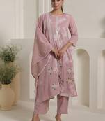 Women Solid Cotton Kurta with Trousers & Dupatta