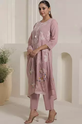 Women Solid Cotton Kurta with Trousers & Dupatta